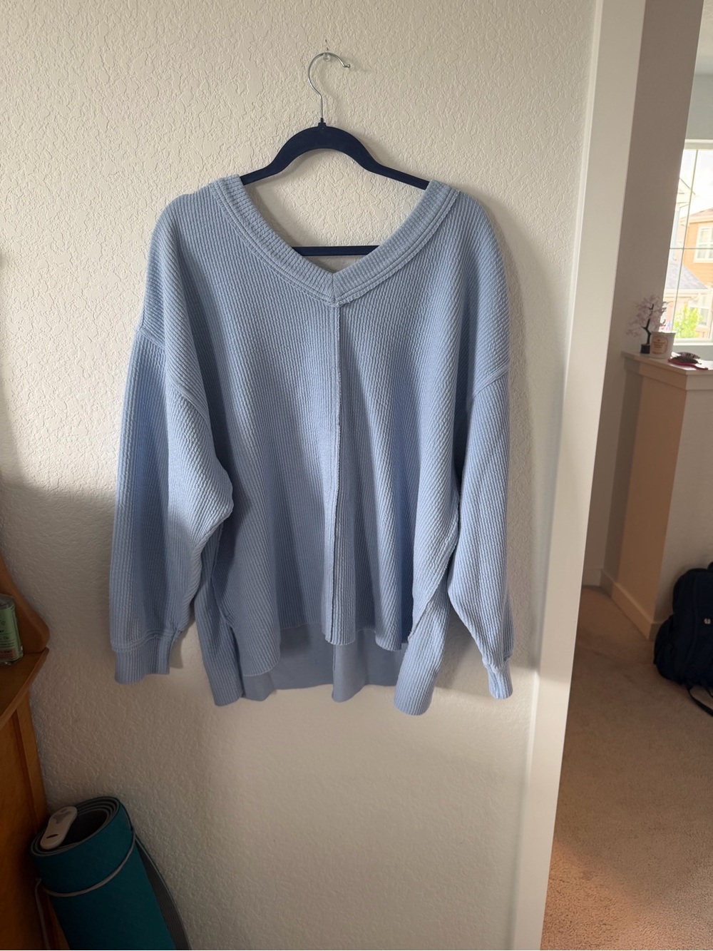 Aerie Light Blue V-Neck Oversized Knit Sweater